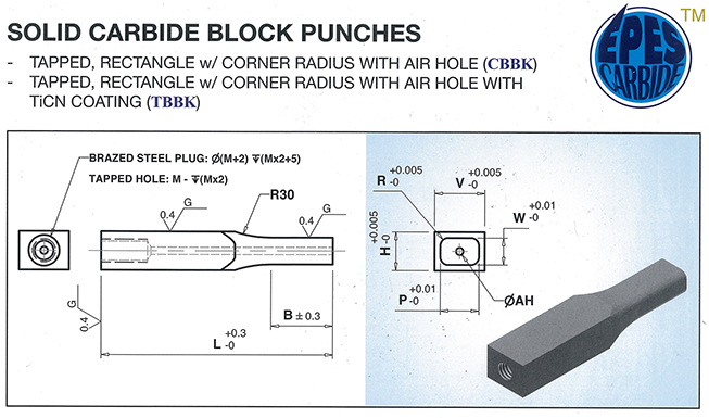 EPES Carbide Solid Carbide Block Punches